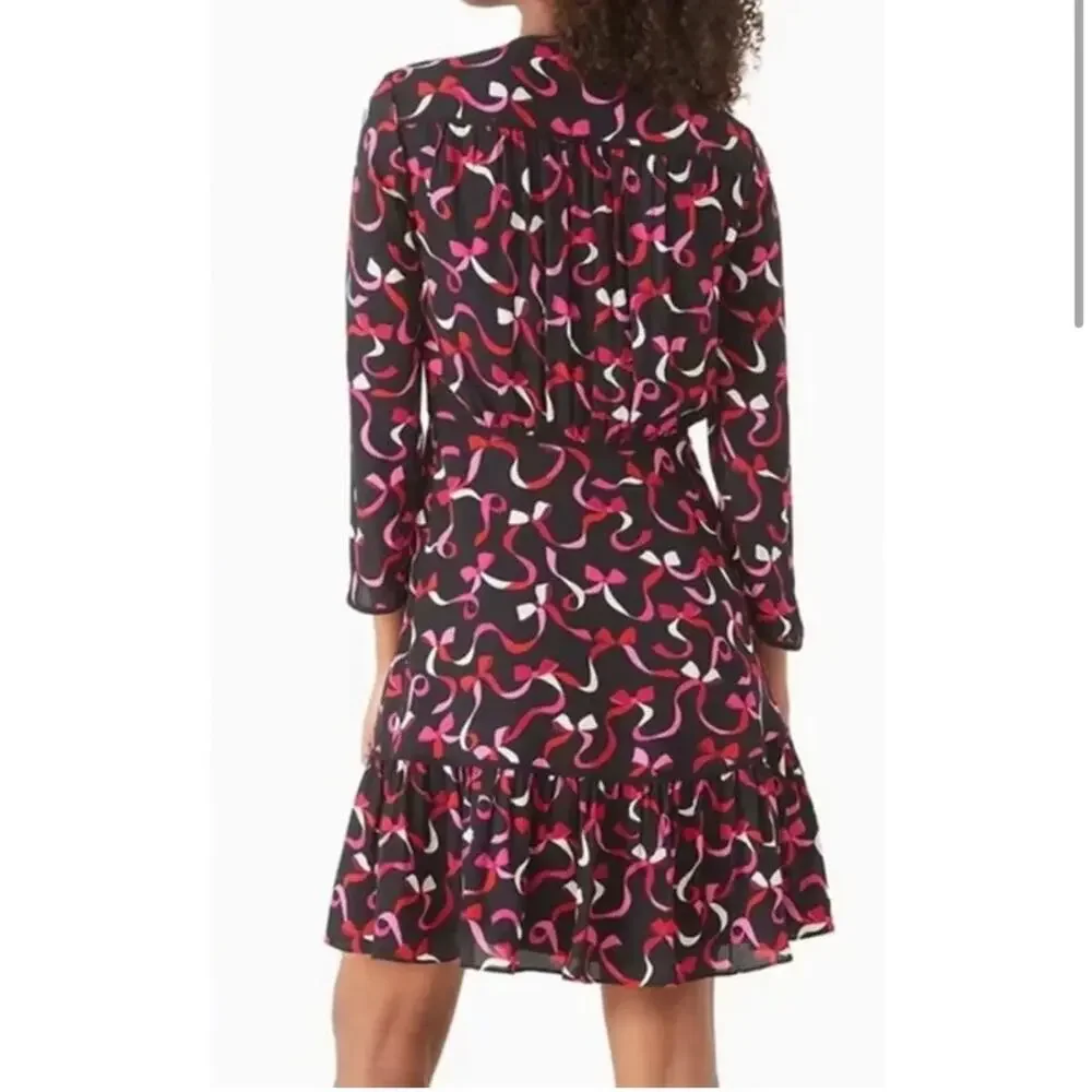 Kate Spade black red pink ribbon bow v neck dress size 6